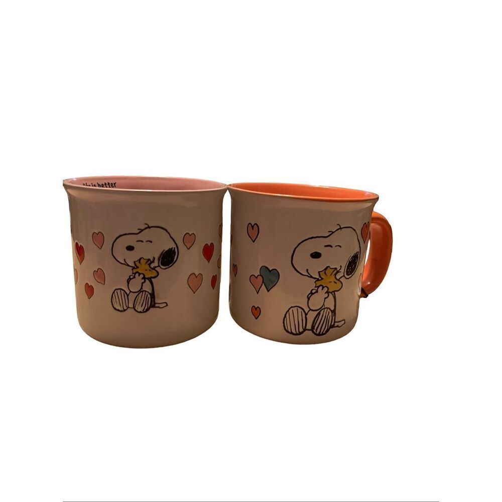 New Peanuts Pink Orange Mothers Love 2-pack 21oz Camper Stoneware Mugs Set